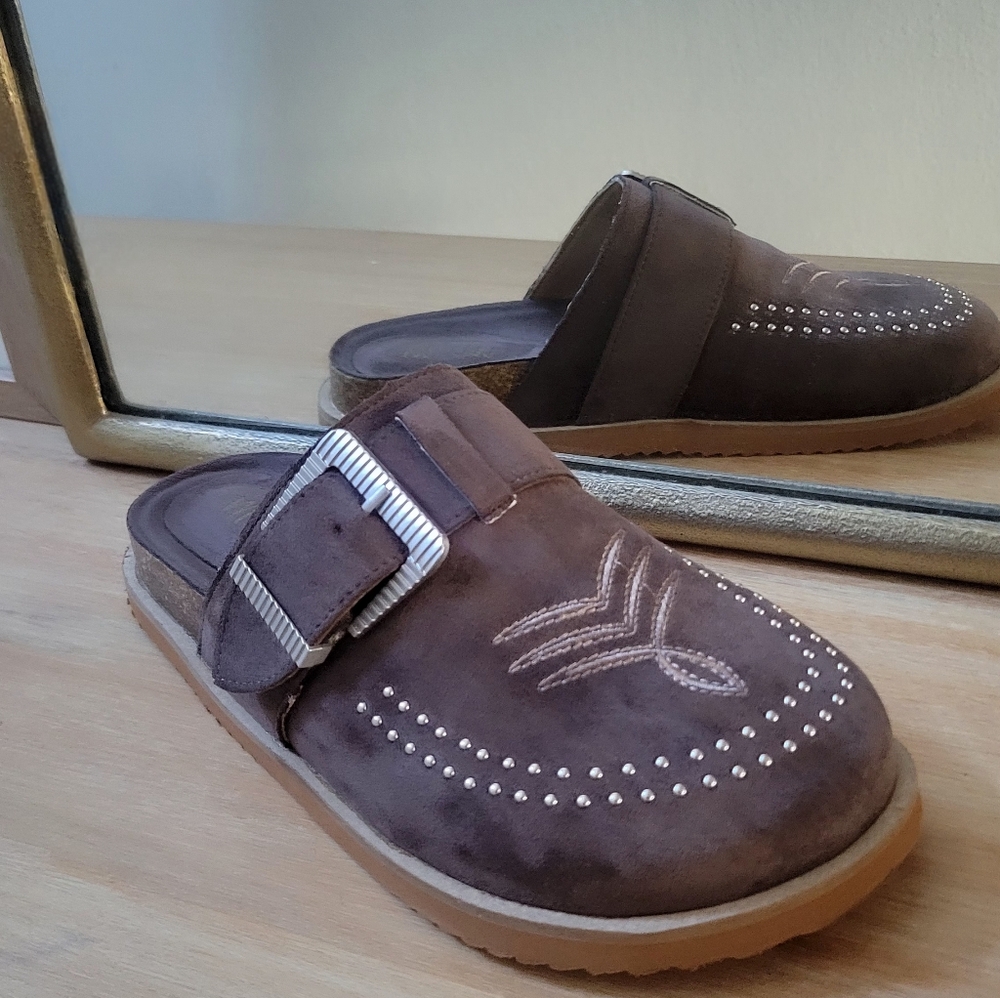 Buckle Detail Brown Mules Shoes BRAND NEW WITH BOX - Picture 7 of 8